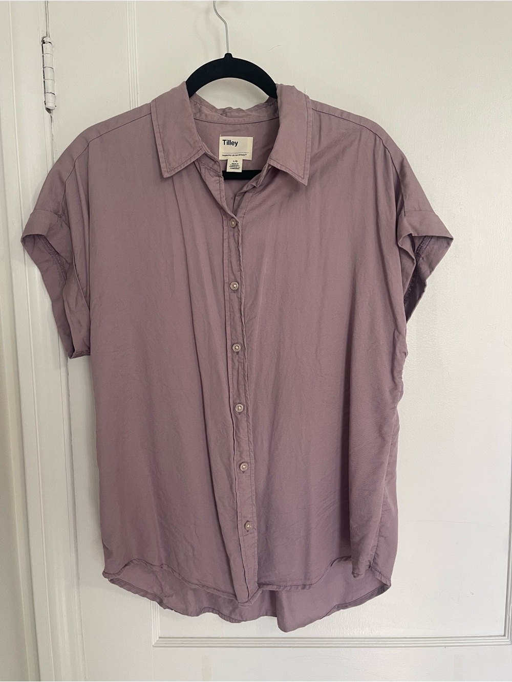 Short-Sleeve Button-Up Shirt — Dusty Mauve